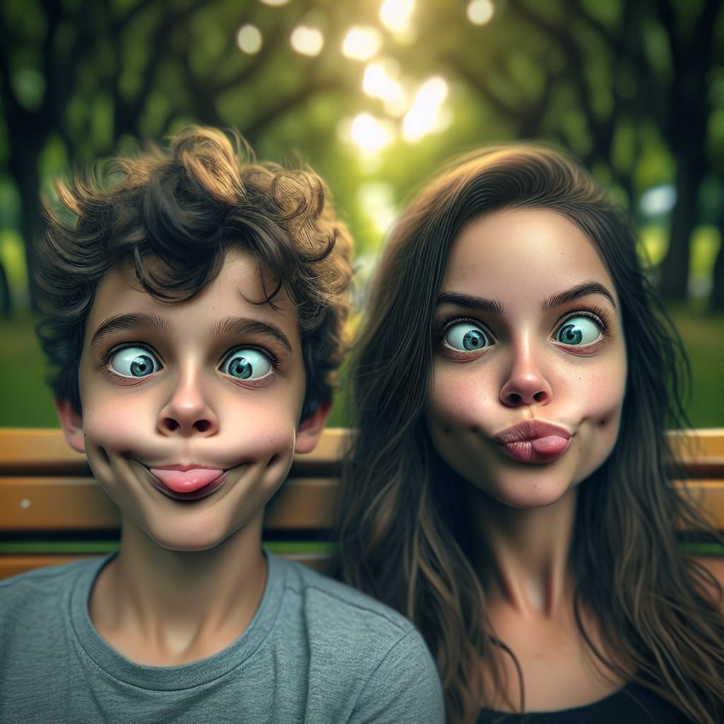 Children Making Funny Faces in Hyper-Realistic Photo