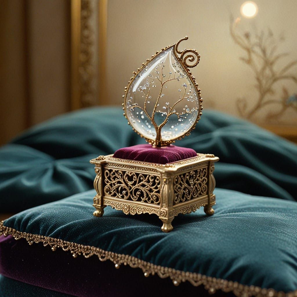 Ethereal Music Box with Dewdrop in Soft Moonlight