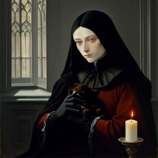 Young Vampire with Teddy Bear in Gothic Style