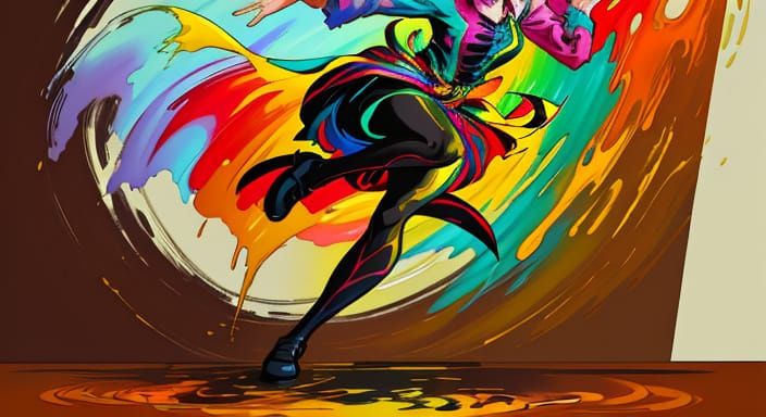 Long Legs Joyful Oil Painting in Vibrant Colors