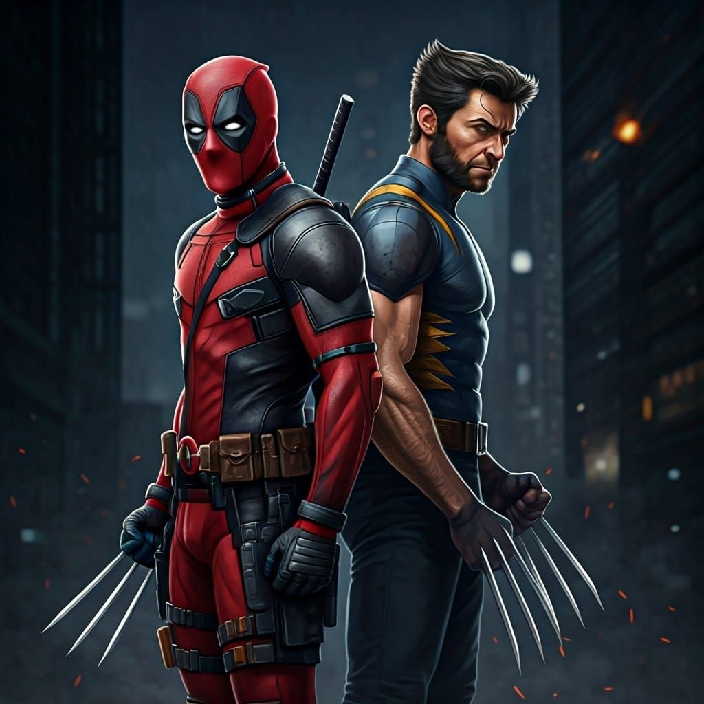 Deadpool and Wolverine Stand Back-to-Back in Gritty Urban Ci...