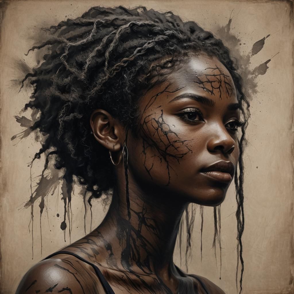 Striking Portrait of a Black Woman with Scars