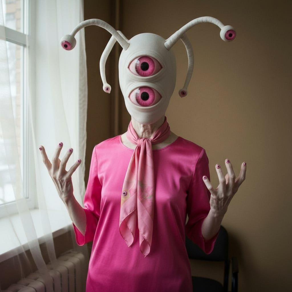 Alien Being with Pink Eyes and Antennae