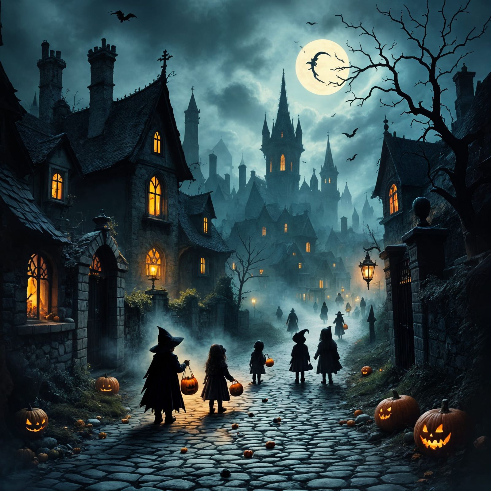 Gothic Village Halloween Night Dark Fantasy