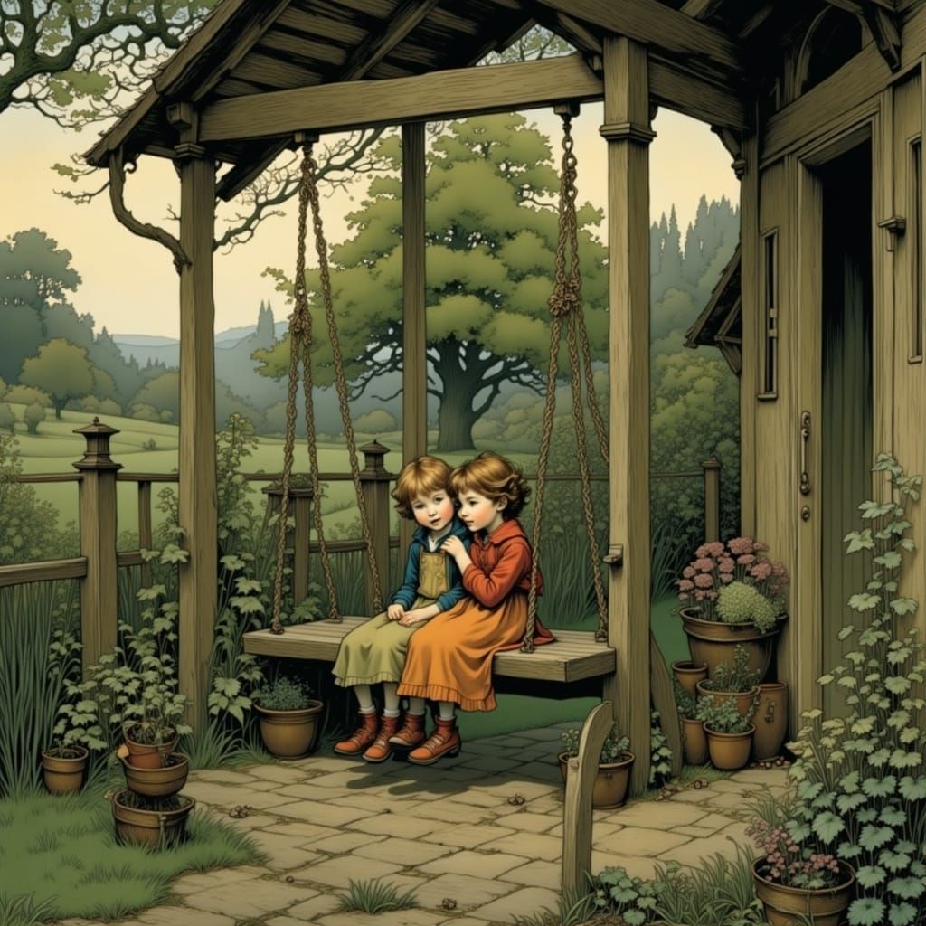 Siblings' Laughter in Soft Light: Nostalgic Art