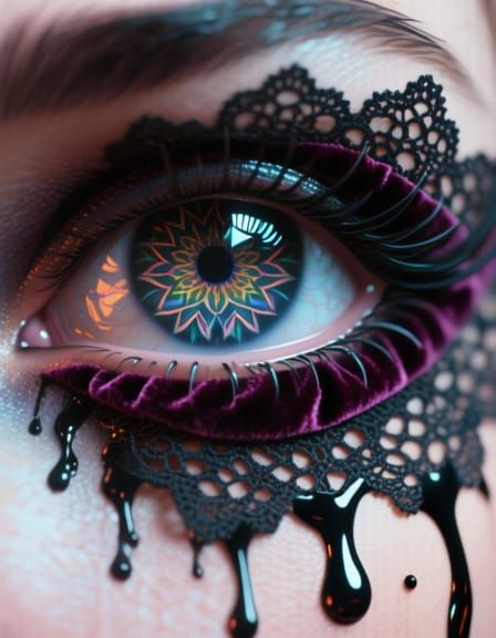 Kaleidoscope Eyes Adorned with Punk Bohemian Lace and Velvet
