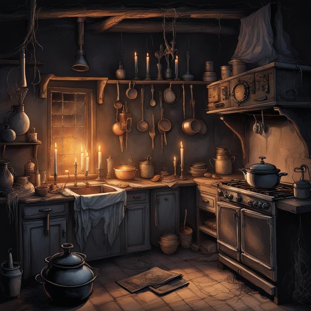 Haunted Kitchen Scene on Halloween Night