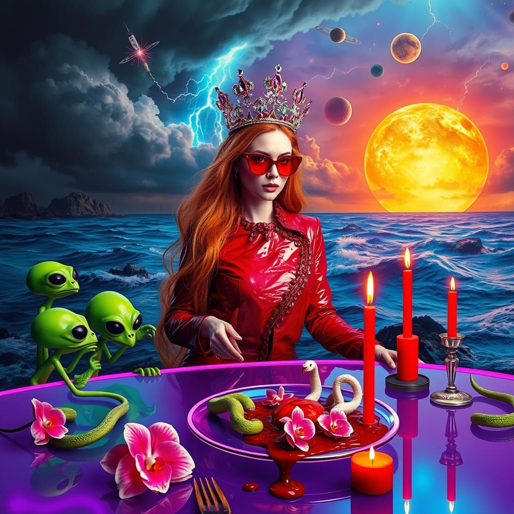 Surreal Woman with Burning Crown, Salvador Dali Style