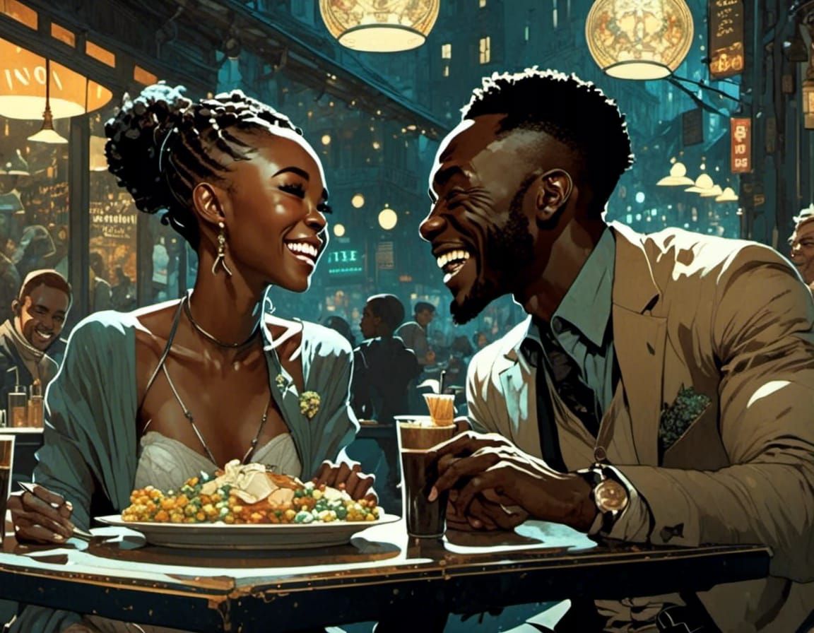 Abe Sapien and Skara Enjoying Cafe Camaraderie