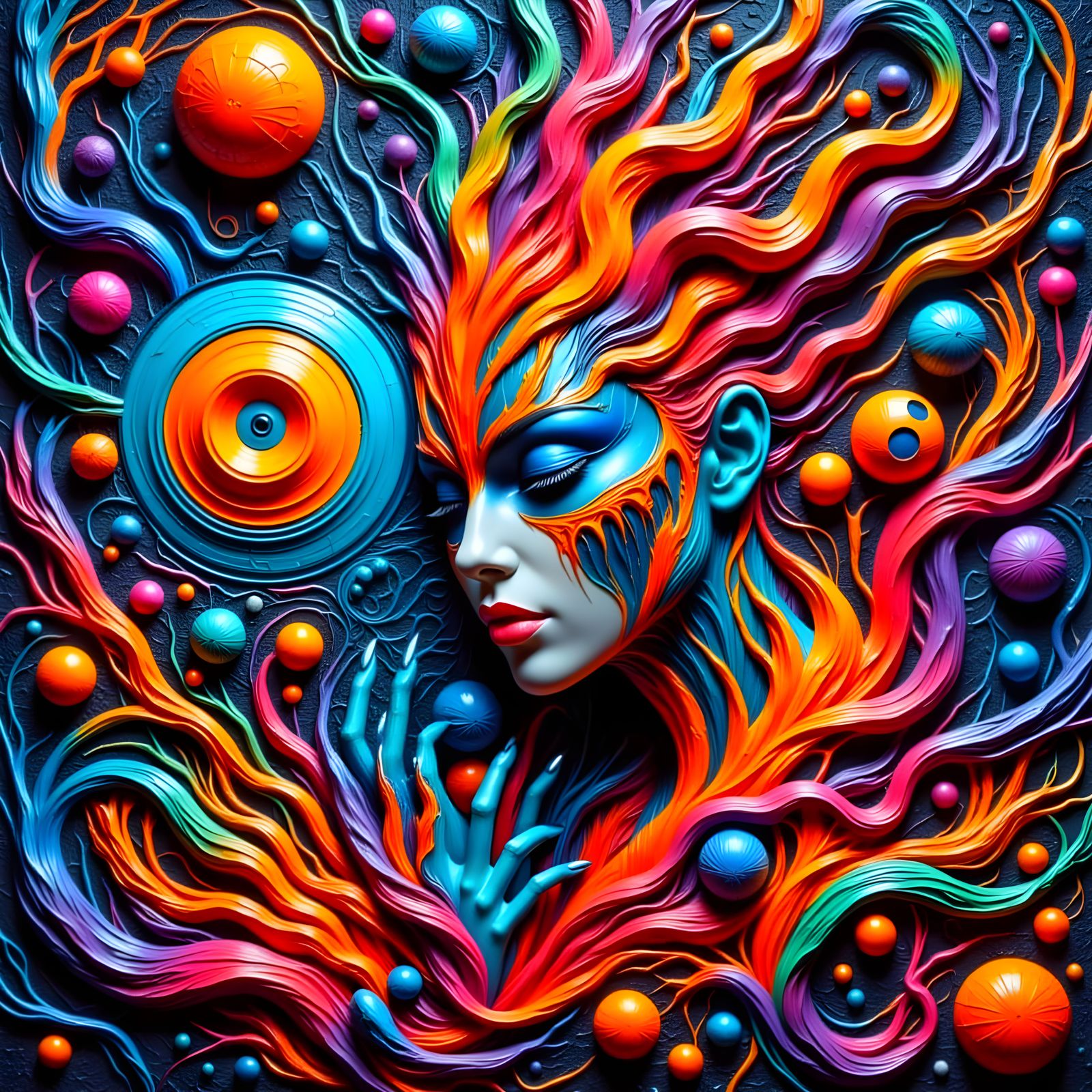 Surrealist Cosmic Voyager in Vibrant, Electric Hues