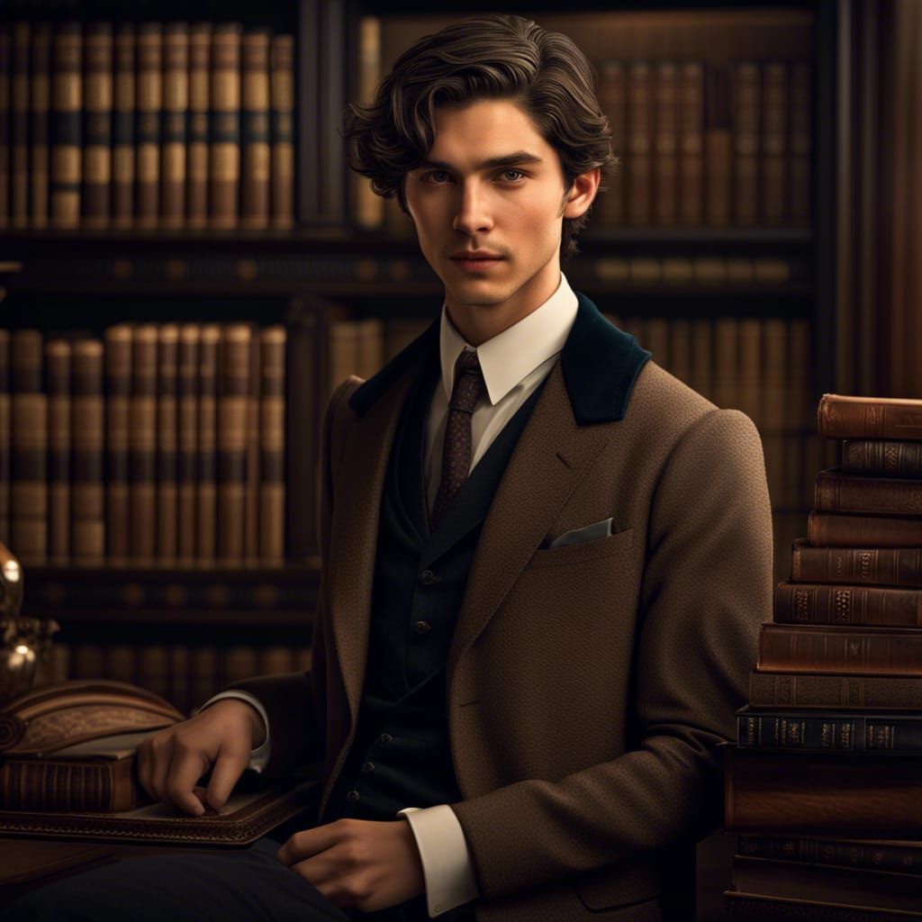 Romantic Dark Academia Portrait of a Young Man