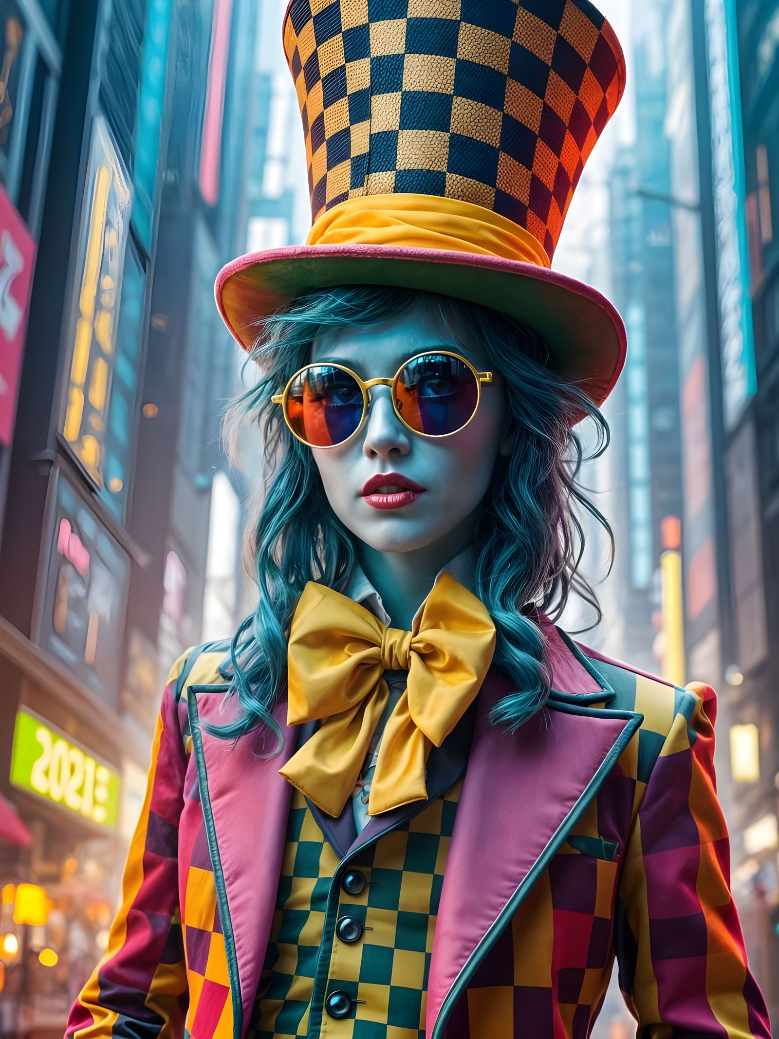 Cyberpunk Mad Hatter in Gingham Ensemble