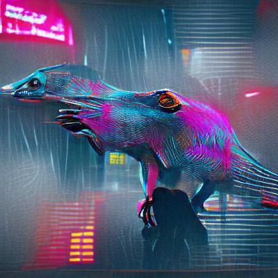 Cyberpunk Dinosaur in Neon Dystopia