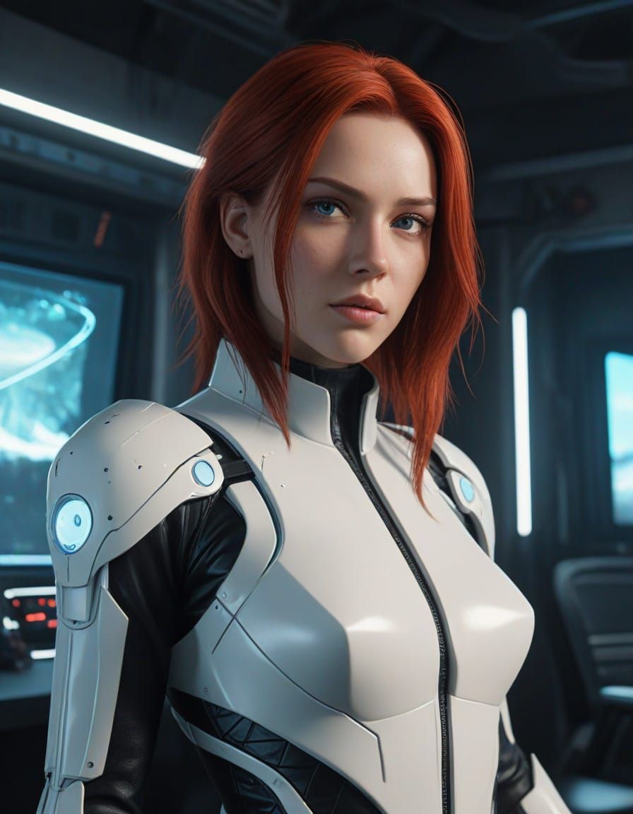 Futuristic Sci-Fi Commander in White Suit on Throne