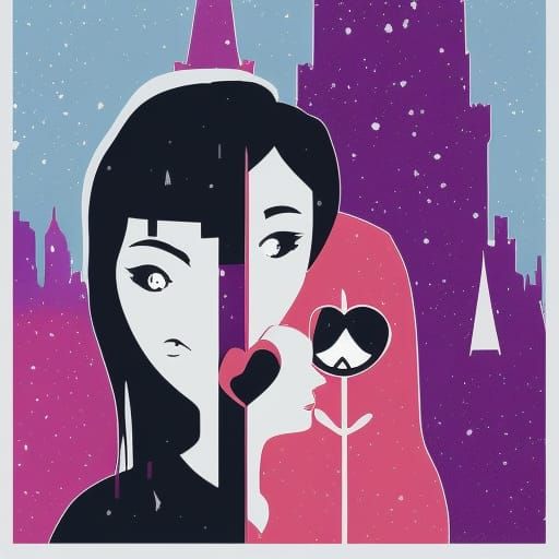 Wednesday and Edward: Gothic Romance in Pop Art Style