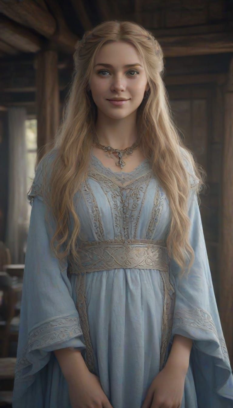 Norse Goddess Freya Cradles Her Unborn Child in a Viking Cot...