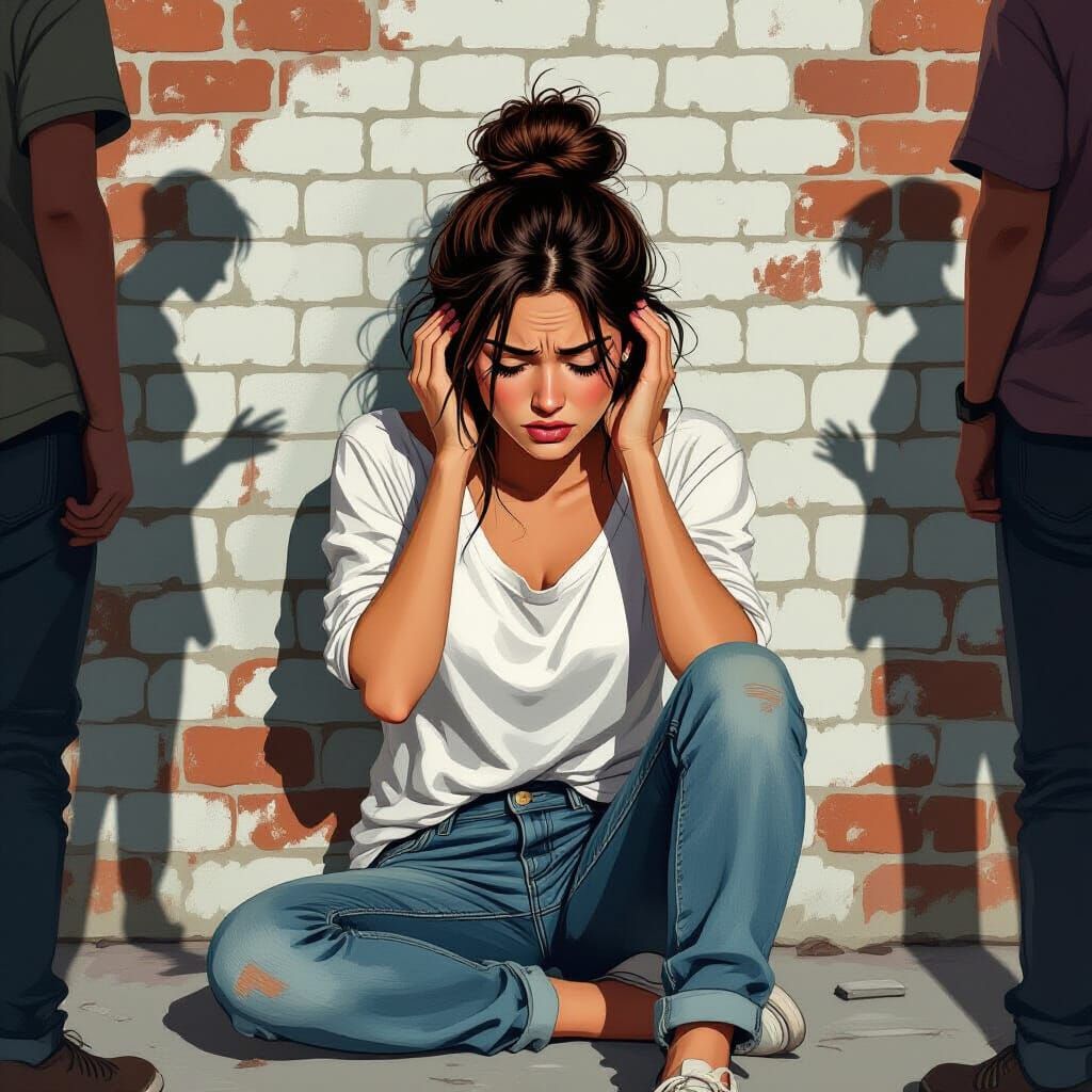 Woman Surrounded by Shadows: Dramatic Digital Art