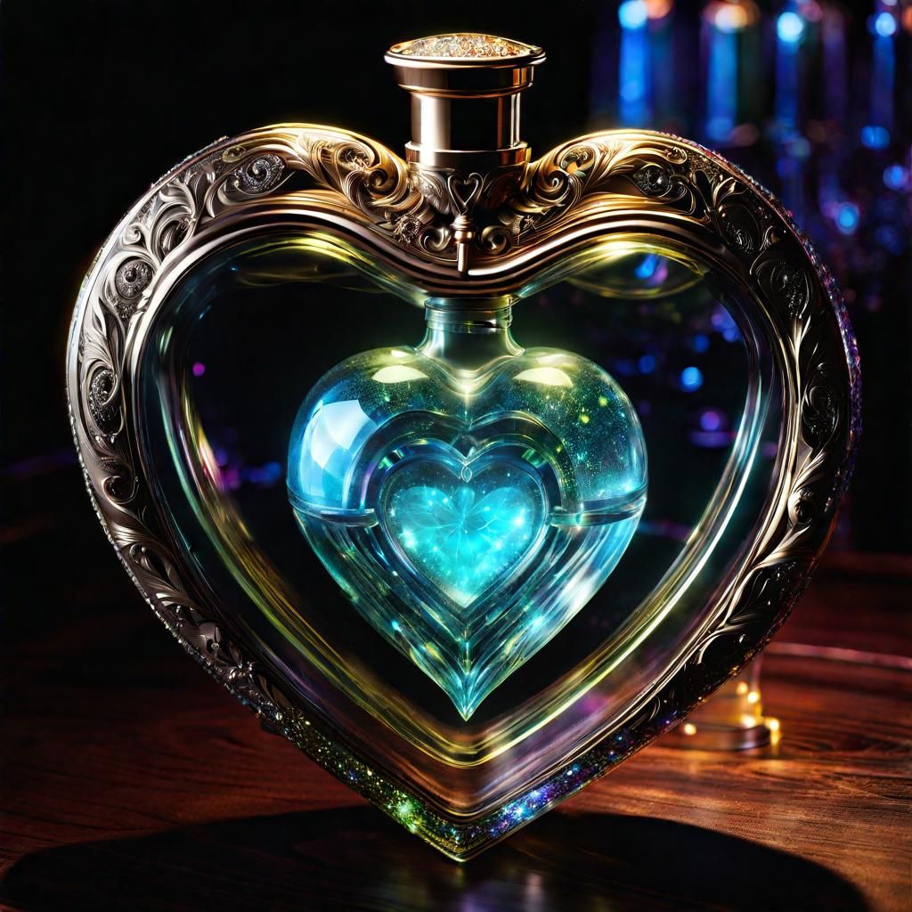 Bioluminescent Love Potion in Victorian Heart Flask