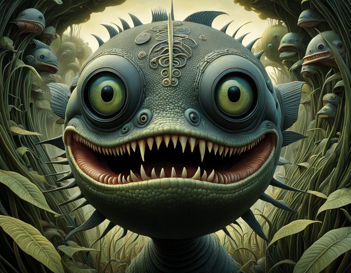 Vibrant Biomorphic Creatures in Art Deco Splendor