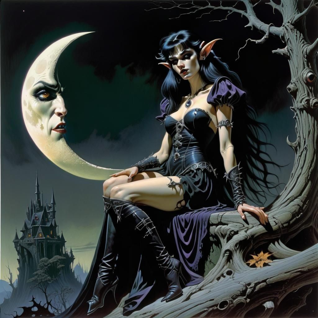 Dark Gothic Elf Princess Under the Moon