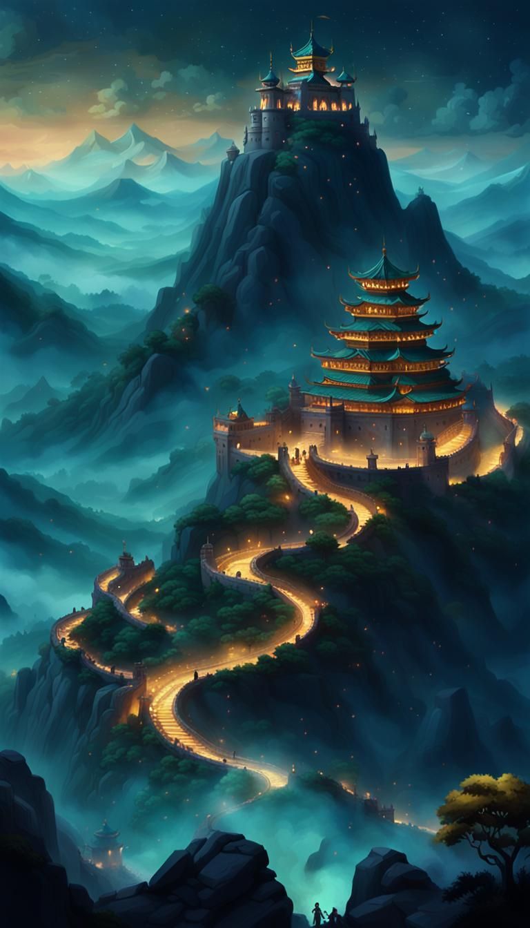 Serpent Temple on Misty Mountain: Cinematic Film Still