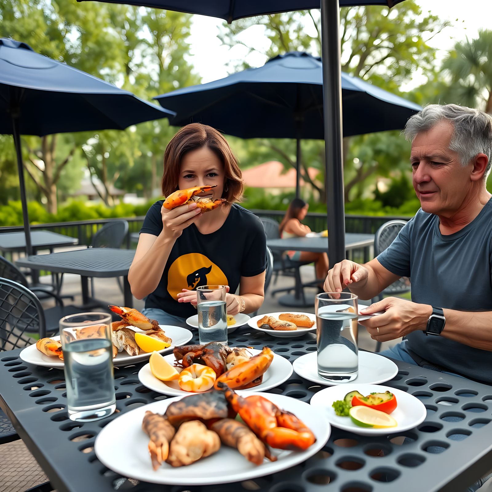 Casual Seafood Dinner in a Sunny Outdoor Setting