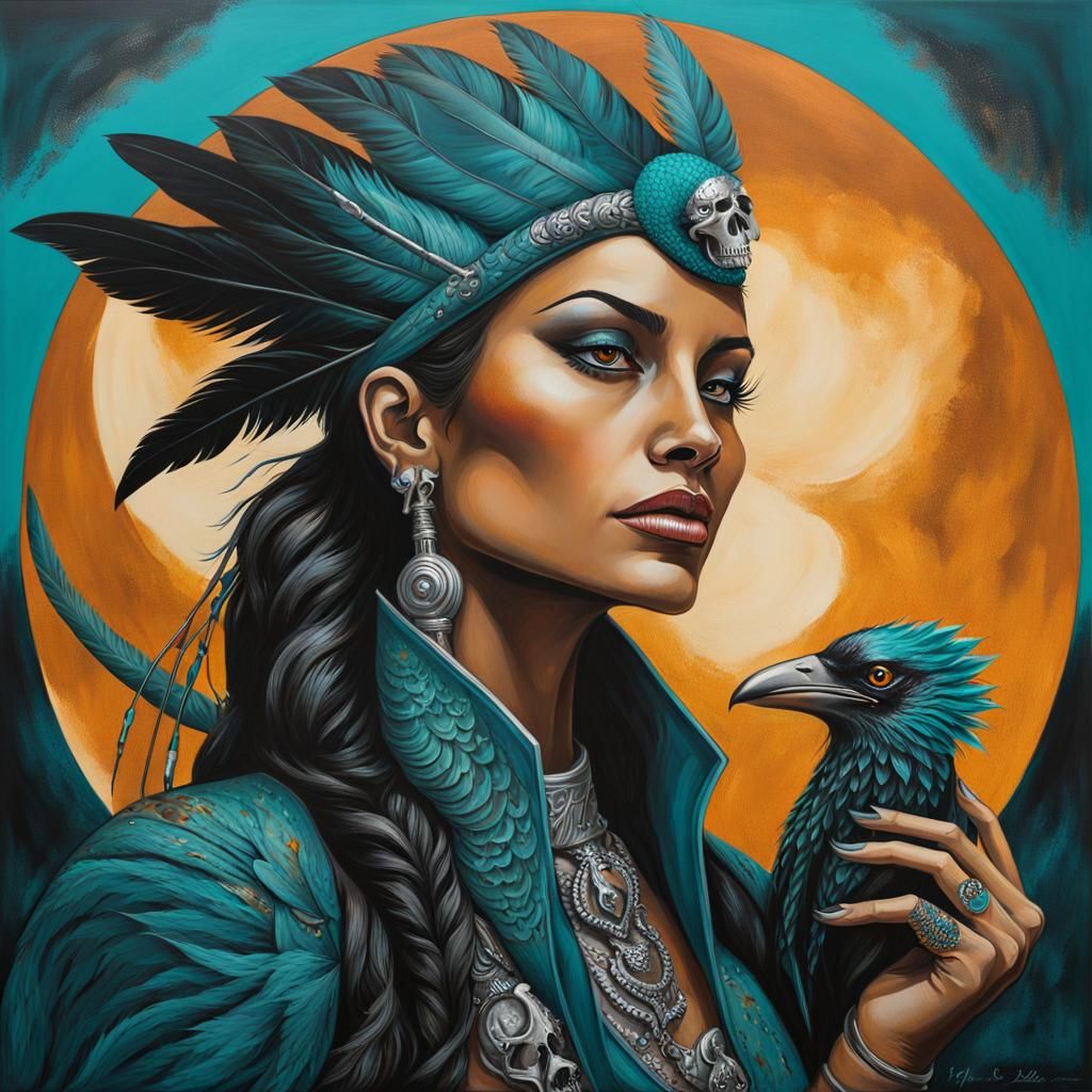 Lizard Woman with Serpent Staff in Graffiti Art