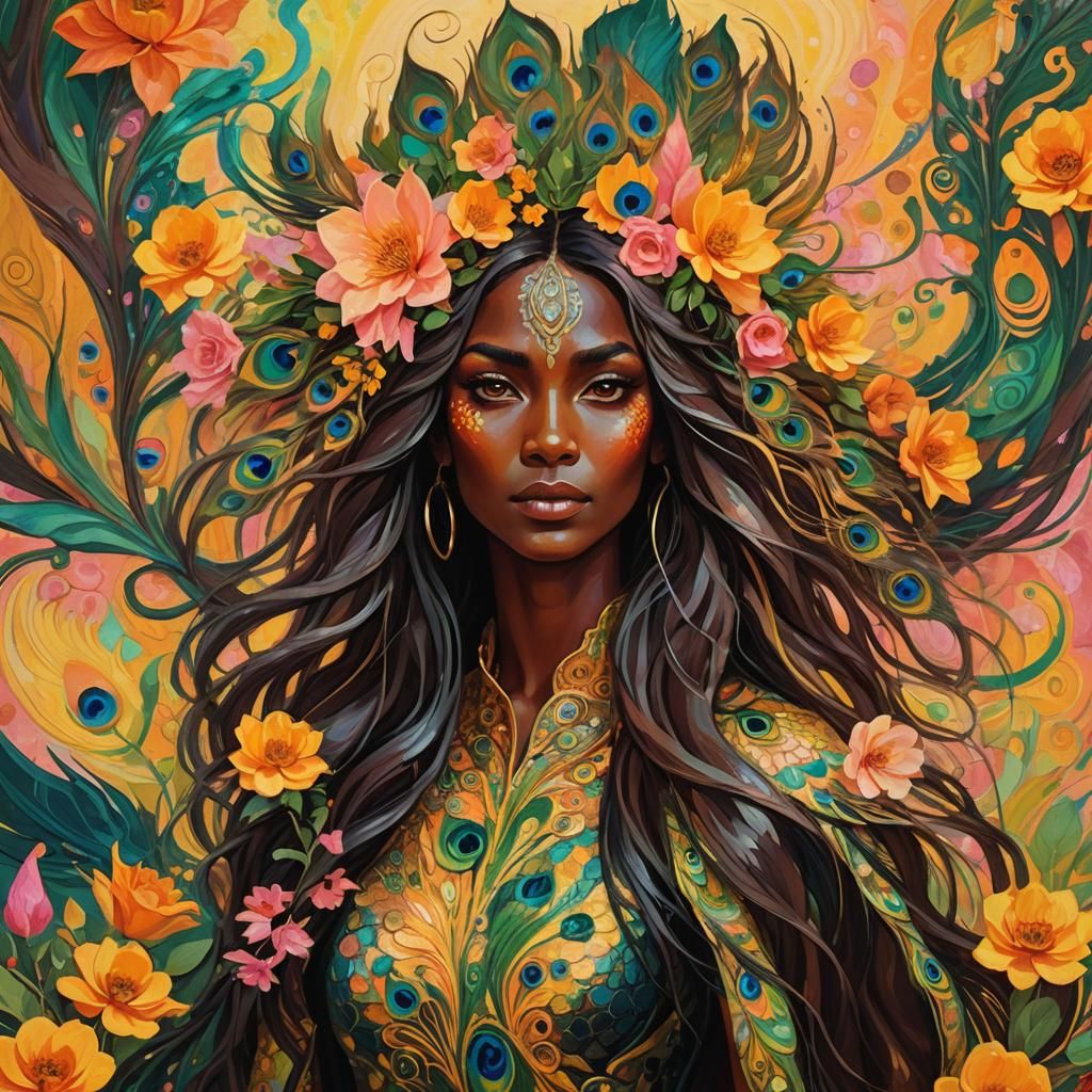 Dragon Peacock Woman in Abstract Expressionism