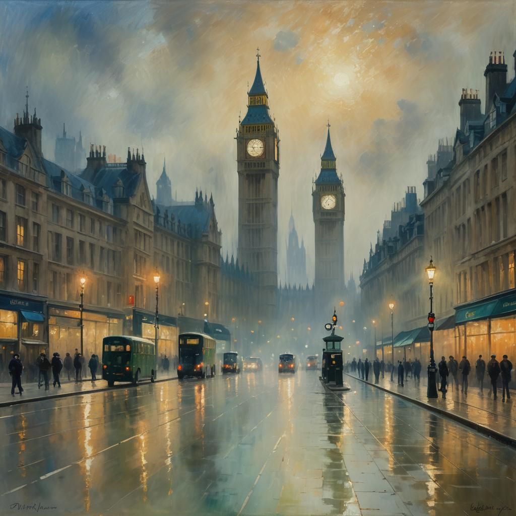 Impressionist Cityscape: Majestic Big Ben Amidst London's Bu...
