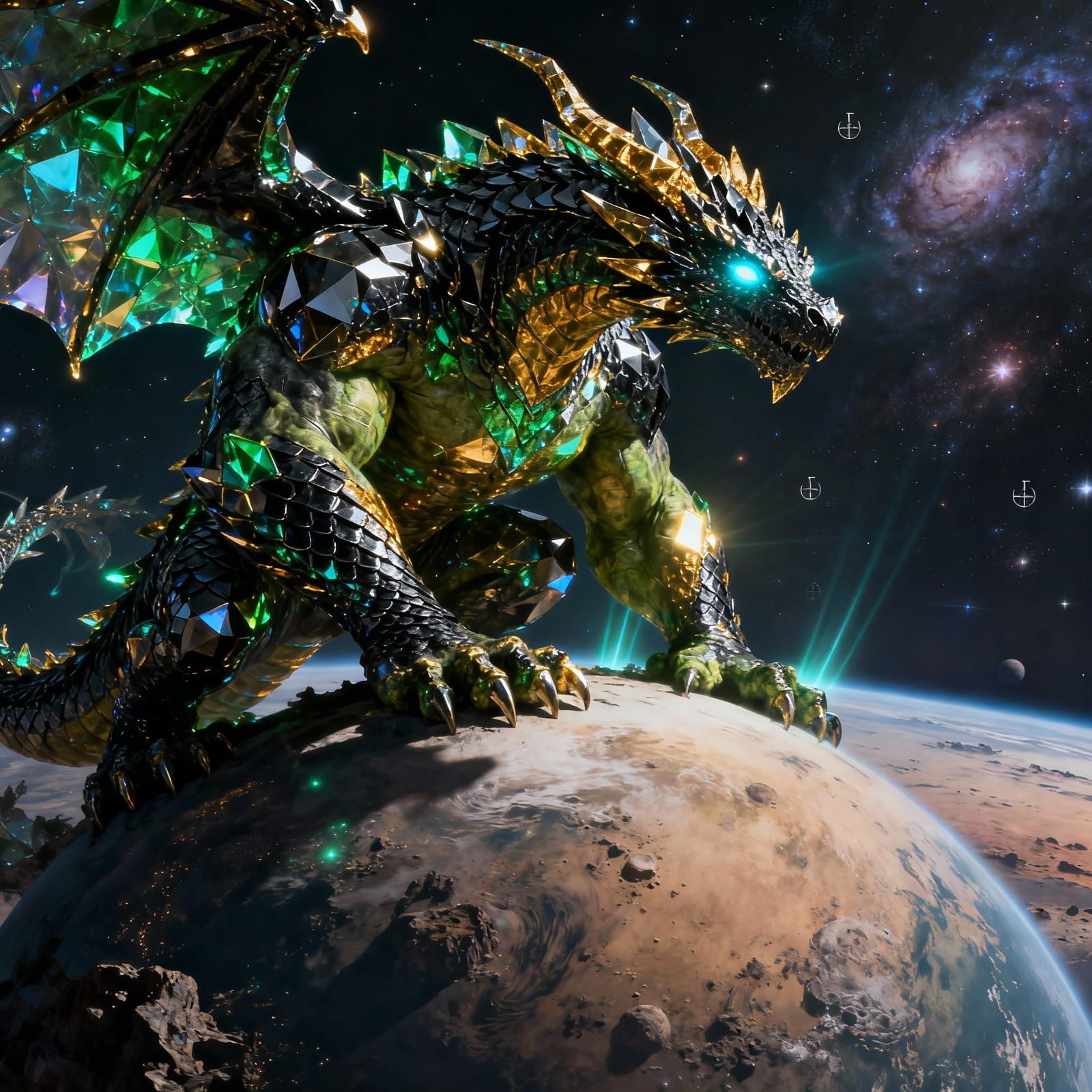 Colossal Crystalline Dragon on Nebula Planet