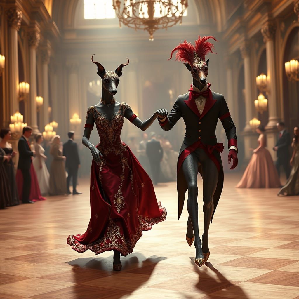 Elegant Greyhounds at Venice Carnival Ball in Baroque Style