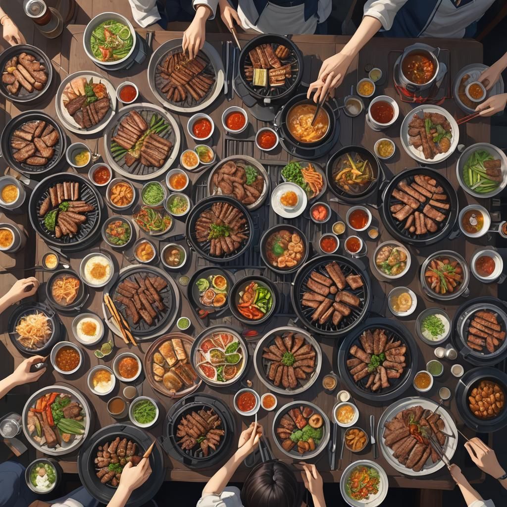 Korean BBQ in Detailed 3D Anime Art