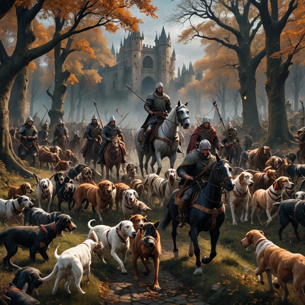 Medieval Hunt with Hounds: Detailed Matte Painting