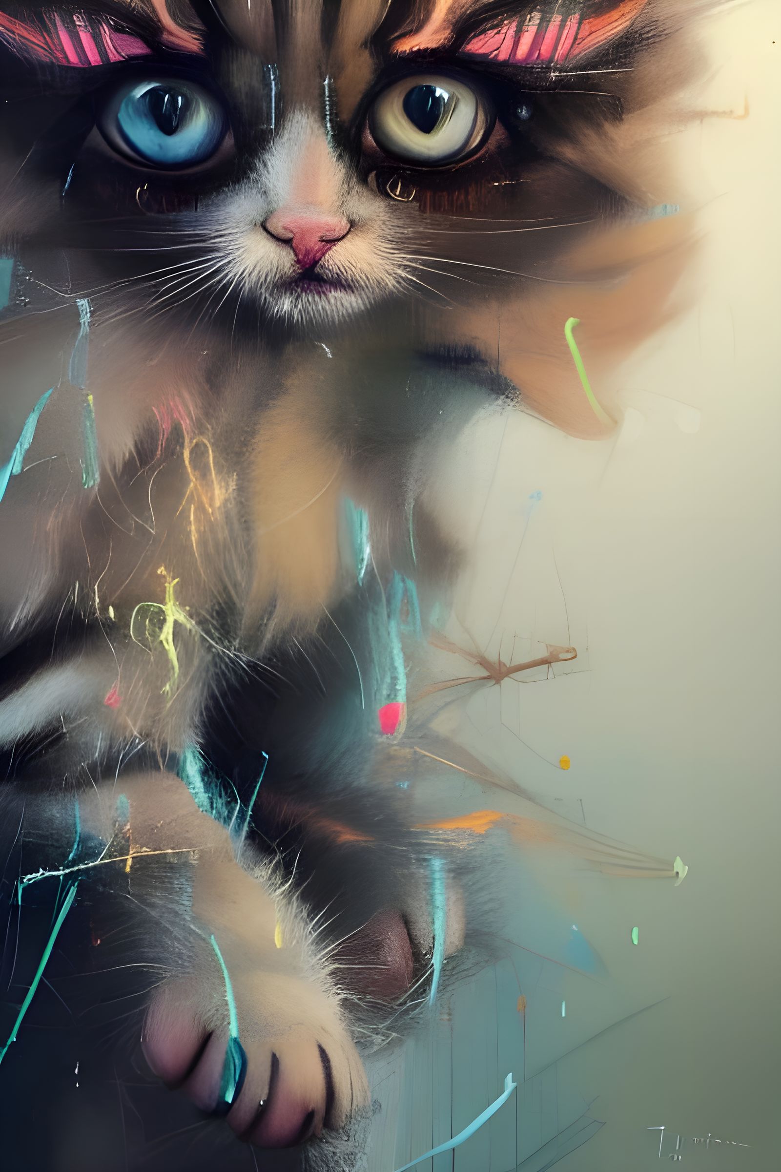 Fluffy Kitten Portrait in Realistic Oil Painting Style