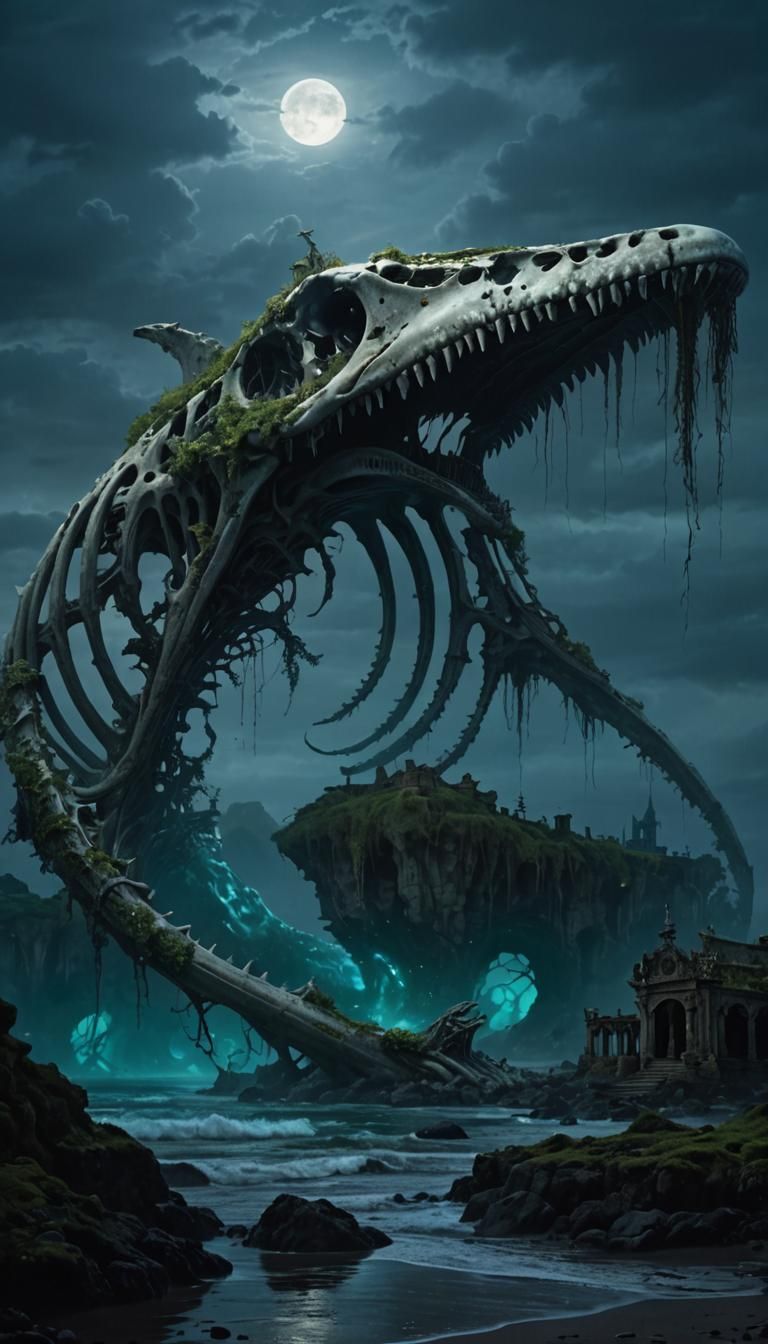 Eldritch Whale Skeleton Temple: Decaying Gothic Majesty