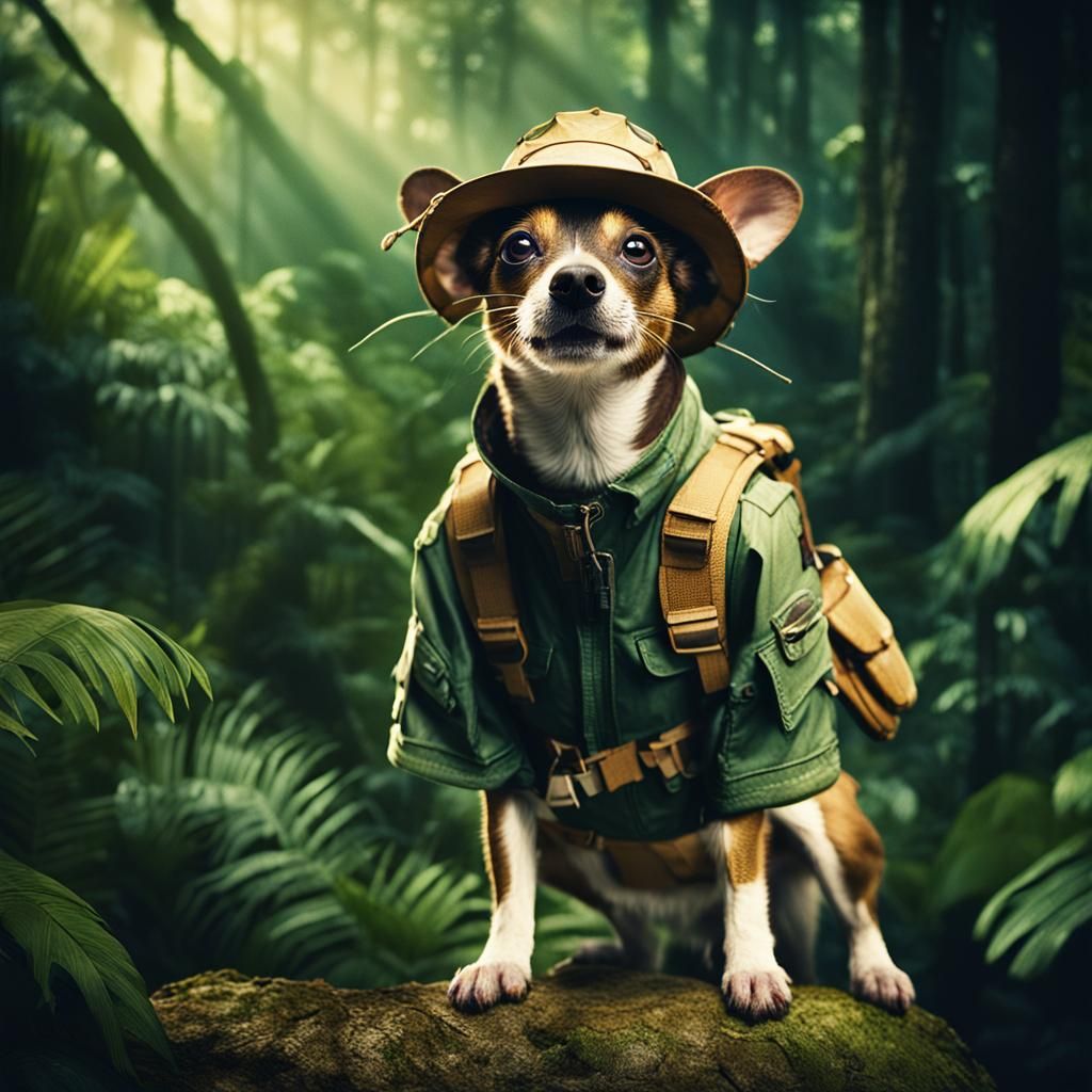 Rat Terrier Jungle Explorer in Digital Art Style