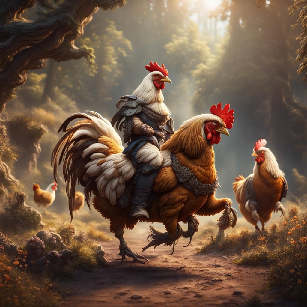 Chickens Riding Ponies: Detailed Fantasy Art