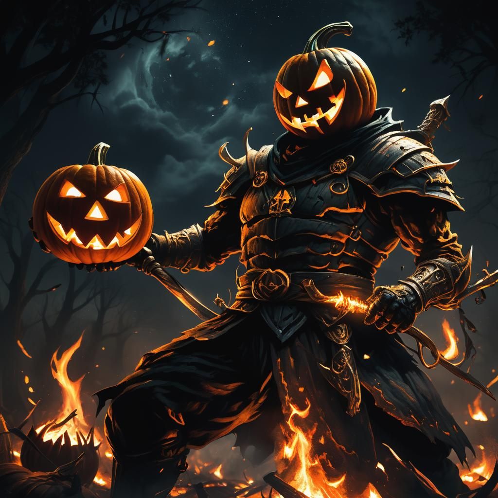 Jack O' Lantern Warrior in Dark Fantasy Flames