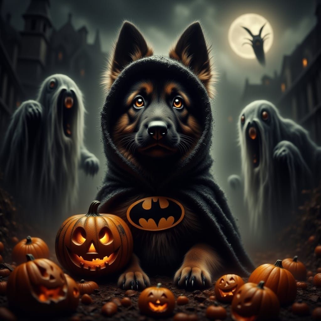 Cute German Shepherd Puppy Dressed as Batman