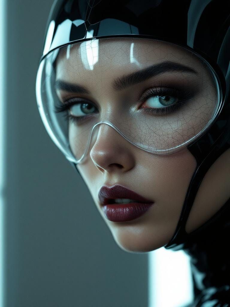 Sci-Fi Woman in Latex and Cracked Glass Mask