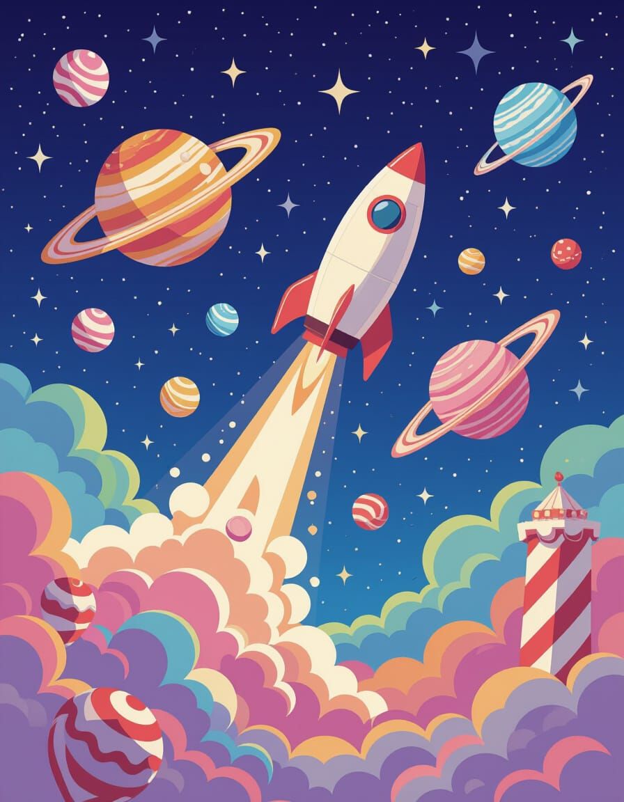 Candy Rocket Launch in Postmodern Style