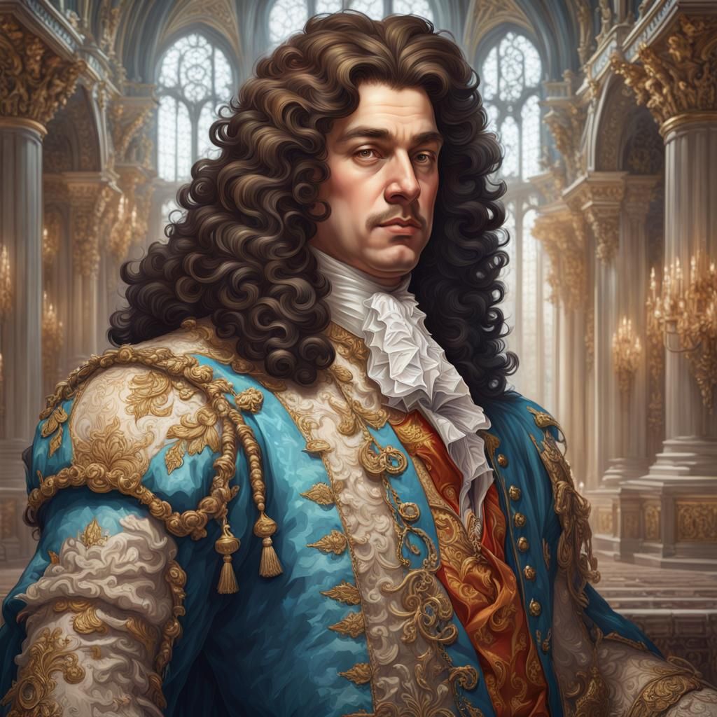 Young Louis XIV Portrait in Art Nouveau Style