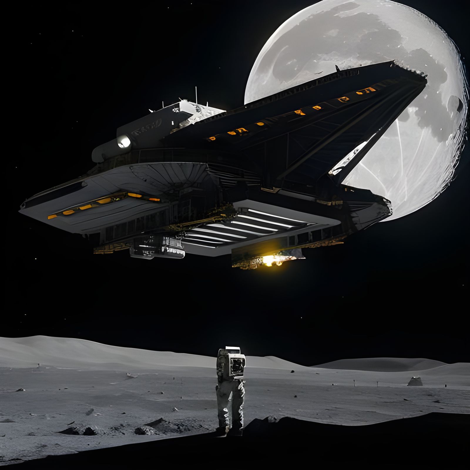 Retro Sci-Fi Spaceship Landing on the Moon