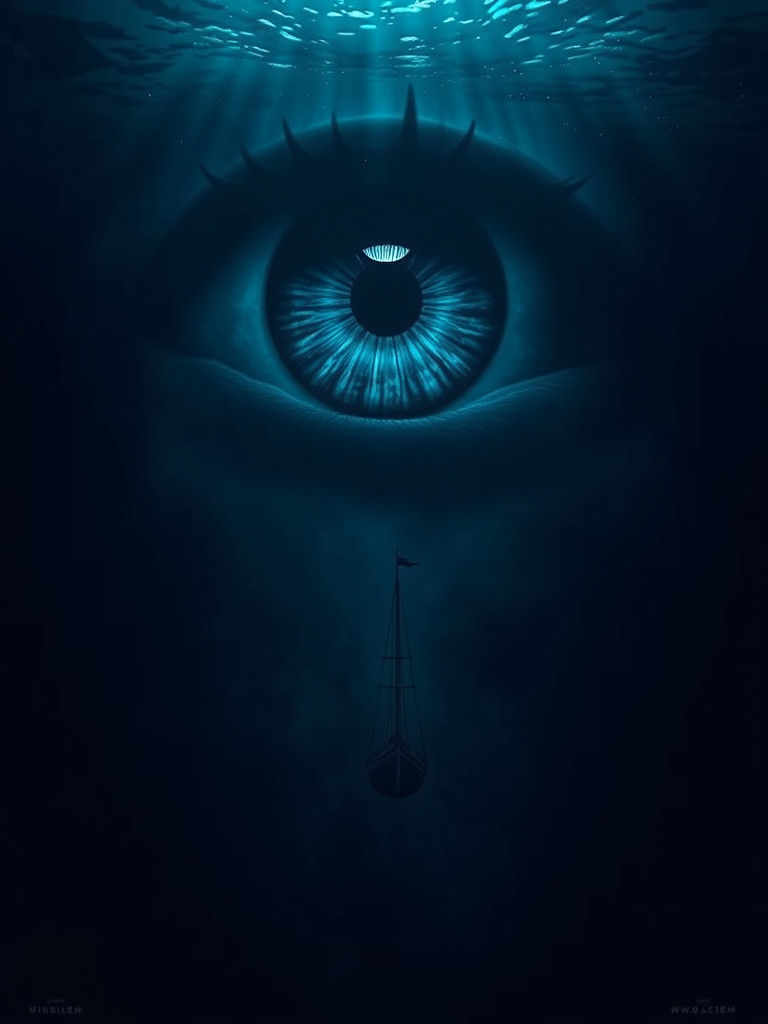 Surreal Giant Eye Movie Poster in the Deep Ocean