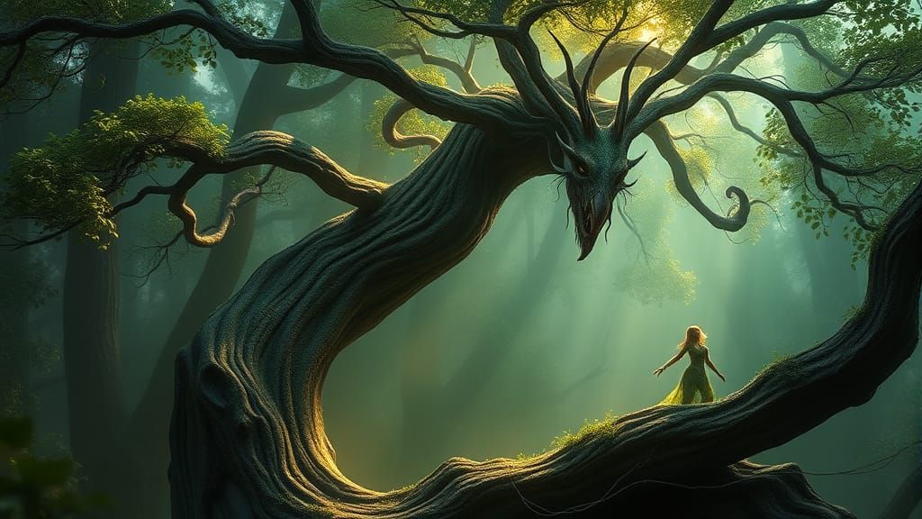 Ethereal Fantasy Treant in Hyperdetailed Misty Landscape