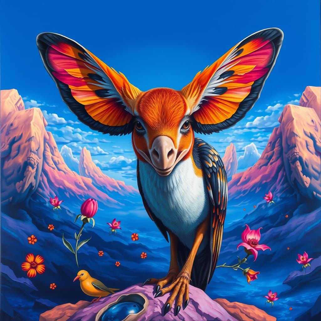 Surreal Gouache Painting of a Viidole in a Dreamlike Landsca...