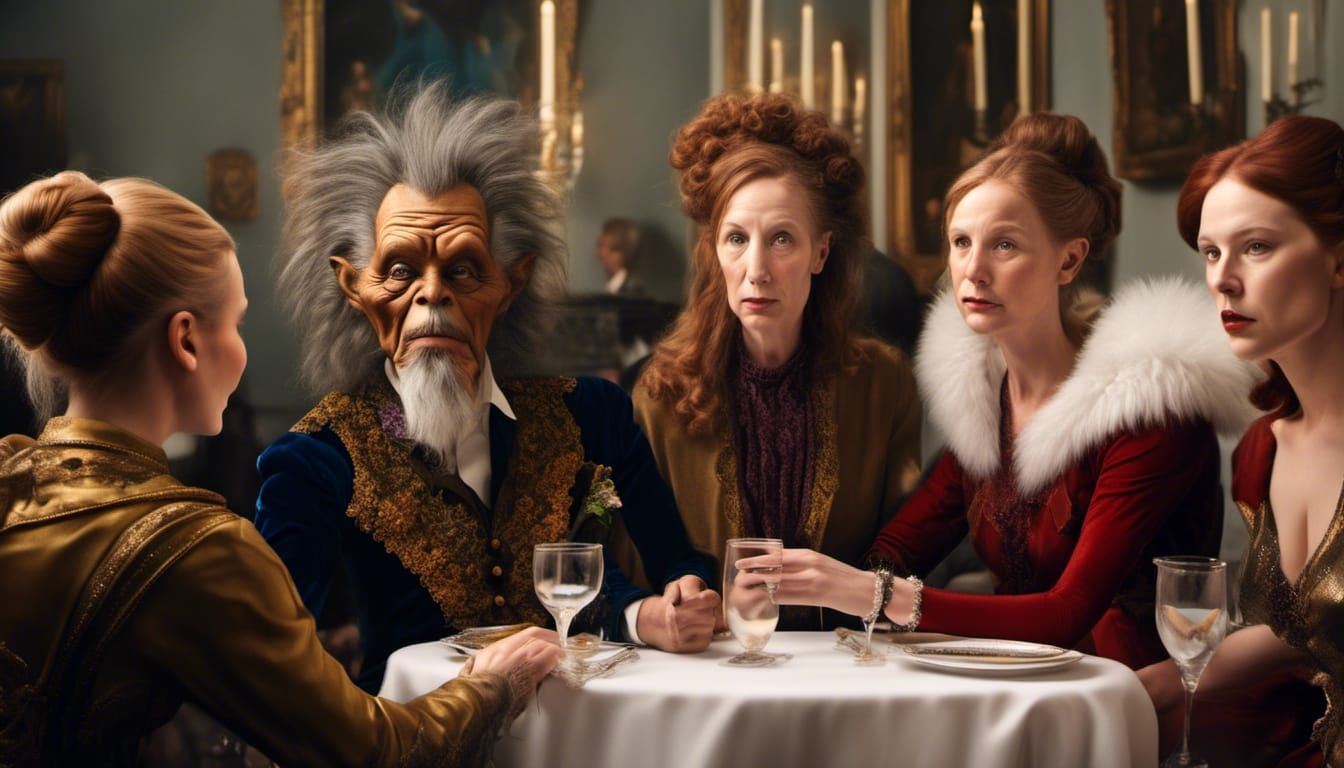 Museum Portraits Party at Night in Hyperrealism