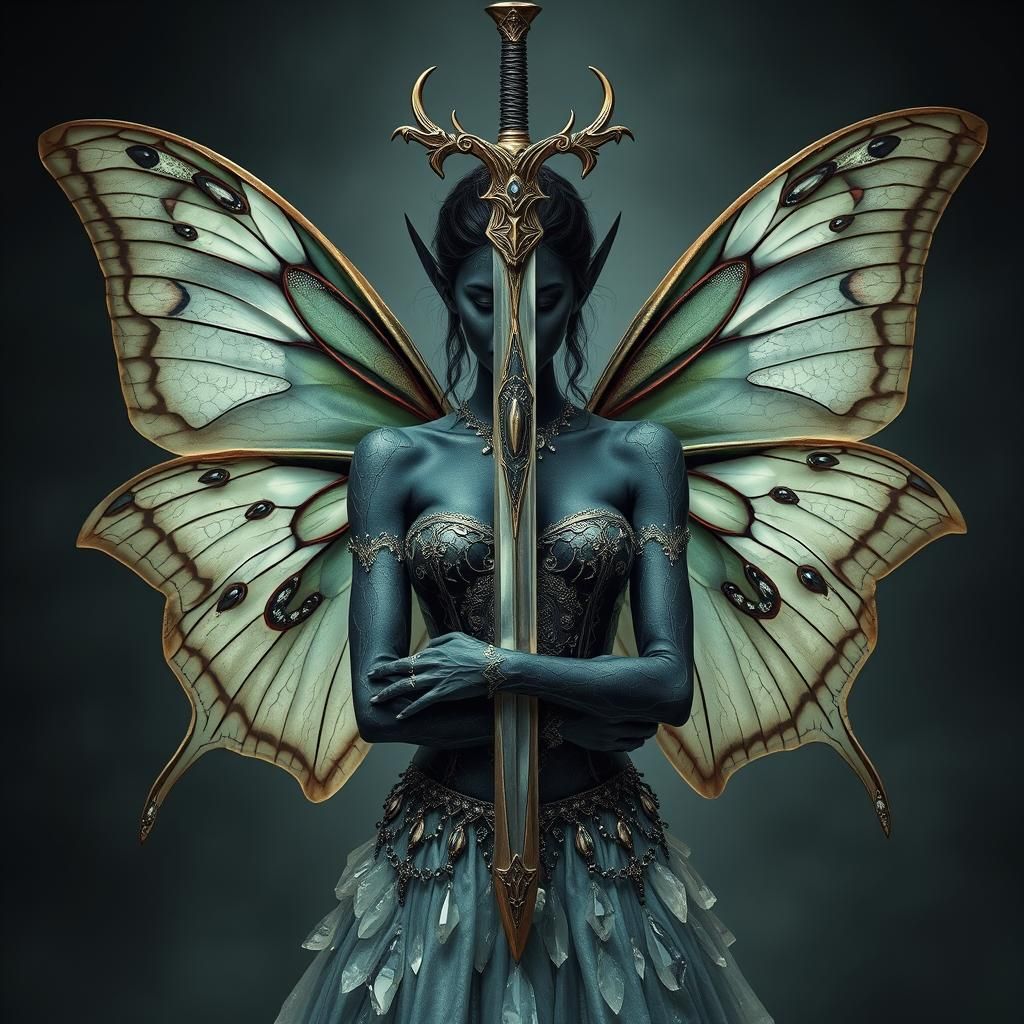 Obsidian Fae Warrior with Crystalline Gown