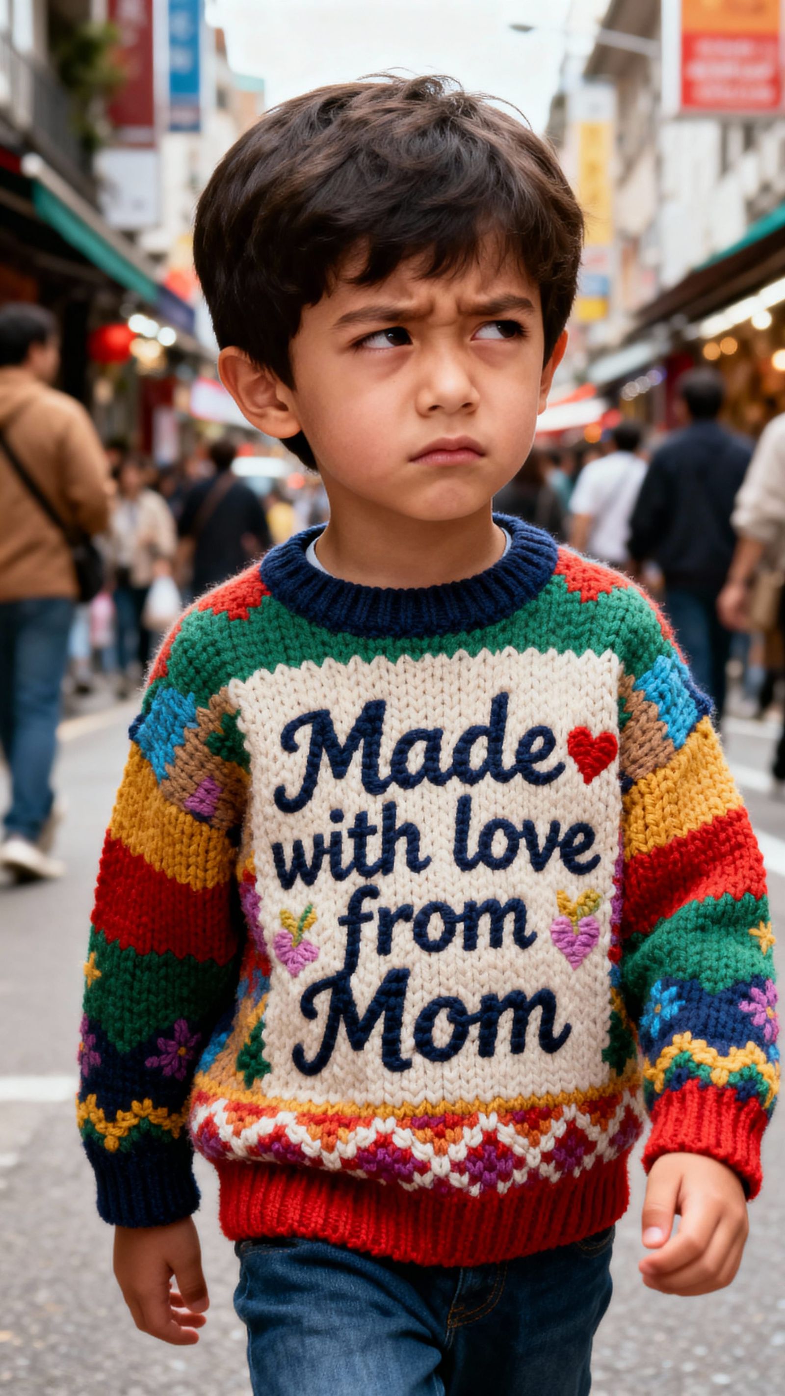 Adorable Boy Rolls Eyes in Funny Sweater