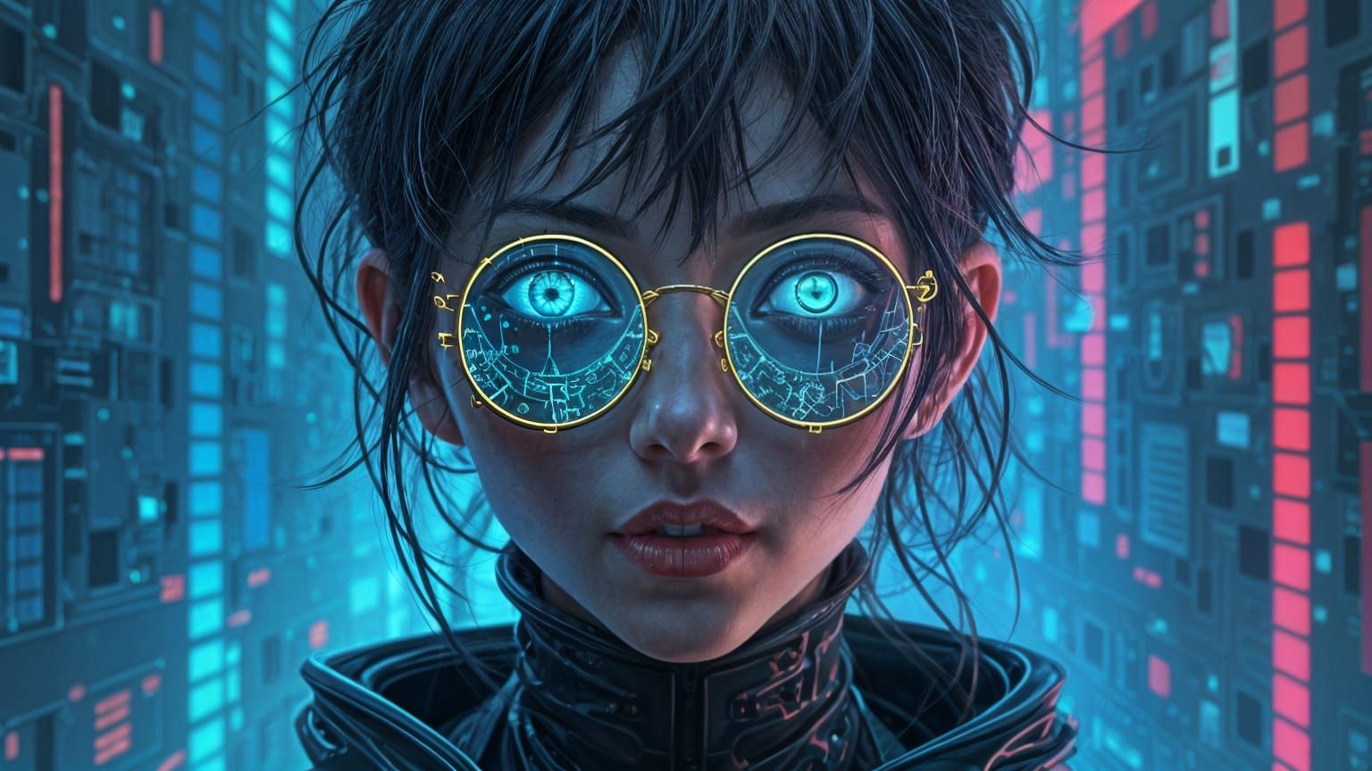 Cybernetic Figure in Neon-Noir Digital Art